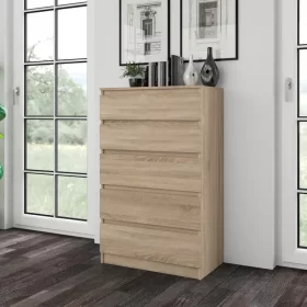 NOWOCZESNA KOMODA BEZUCHWYTOWA 5 SZUFLAD BIEL DĄB SONOMA ARTISAN CZERŃ WENGE