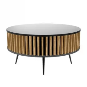 STOLIK KAWOWY RONDA CZARNA OKRĄGŁA DĄB LAMELE SALON