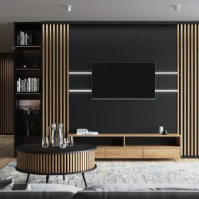 STOLIK KAWOWY RONDA CZARNA OKRĄGŁA DĄB LAMELE SALON