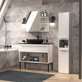 SZAFKA ŁAZIENKOWA REGAŁ SŁUPEK KOSZ NEL III BIAŁY MAT