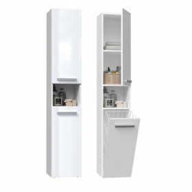 SZAFKA ŁAZIENKOWA REGAŁ SŁUPEK KOSZ NEL III BIAŁY POŁYSK