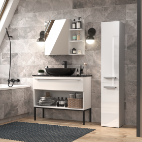 SZAFKA ŁAZIENKOWA REGAŁ SŁUPEK KOSZ NEL IV BIAŁY POŁYSK