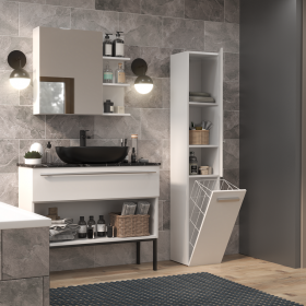 SZAFKA ŁAZIENKOWA REGAŁ SŁUPEK KOSZ NEL IV BIAŁY POŁYSK